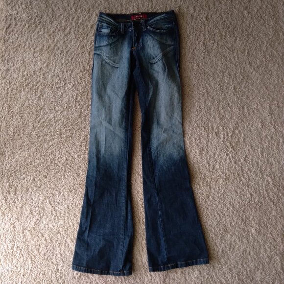 Vintage Machine Pour Neuf Mode Dark Blue Denim Low Rise Bootcut Jeans - Picture 1 of 5